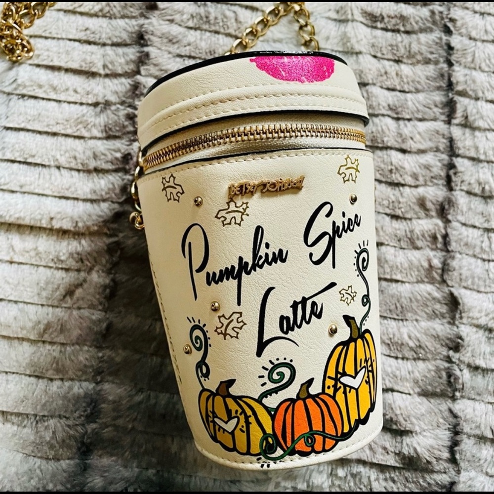 Betsey Johnson Pumpkin Spice Latte Crossbody Bag with Chain Strap